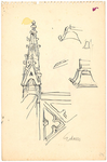 CMO00400-261 Schets c.q. voorstudie van een pinakel in het hekwerk en de klokken met hamers van de Speeltoren.